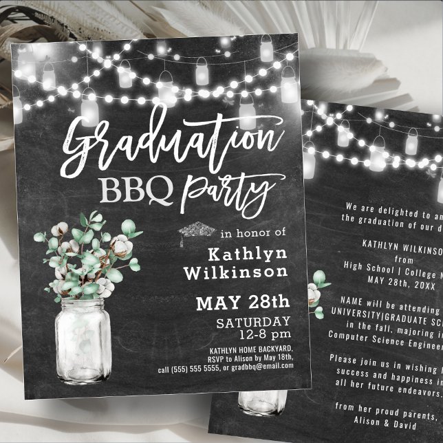 BUDGET Rustic Eucalyptus Graduation BBQ Invitation (Creator Uploaded)