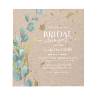 BUDGET Rustic Eucalyptus Kraft Bridal Shower  Notepad