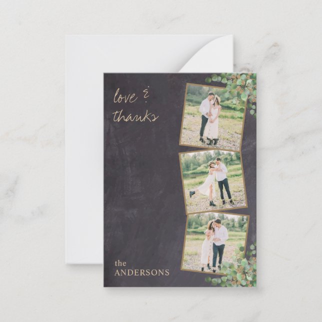 Budget Rustic Eucalyptus Photo Wedding Thank You Card (Front)