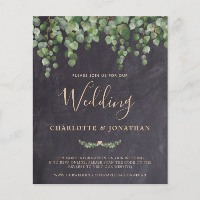 Budget Rustic Eucalyptus QR Code Wedding Invite (Front)