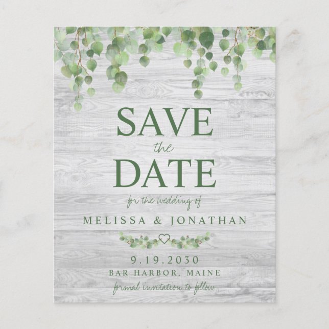 Budget Rustic Eucalyptus Save The Date Postcard C (Front)