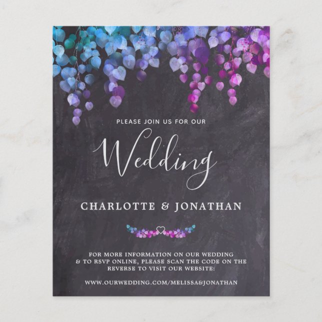 Budget Rustic Eucalyptus Slate QR Code Wedding Inv (Front)