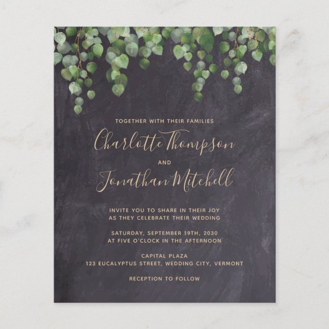 Budget Rustic Eucalyptus Wedding Invitation (Front)