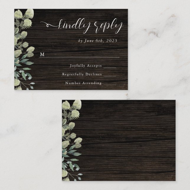 Budget Rustic Eucalyptus Wedding RSVP Card  (Front/Back)