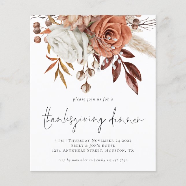 Budget Rustic Fall Florals Thanksgiving Invitation (Front)