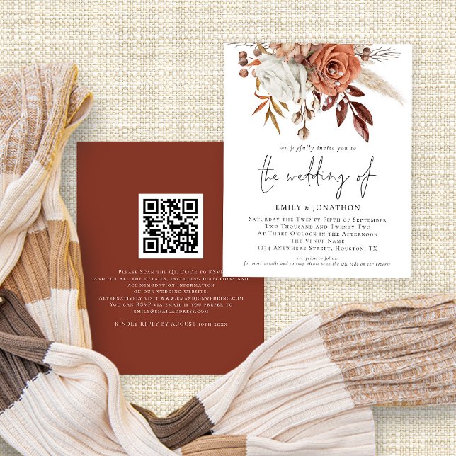Budget Rustic Fall Florals Wedding Invitation (Front and back view)