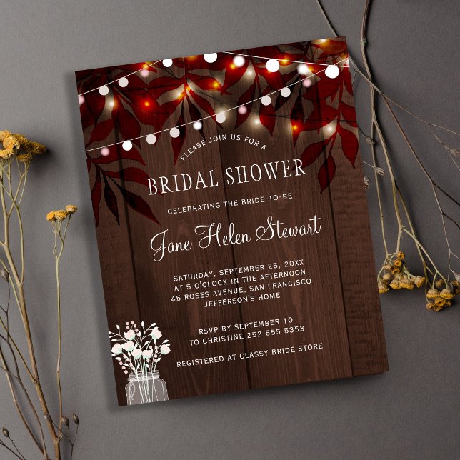 Budget rustic fall leaves bridal shower invitation (Creator Uploaded)