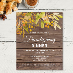 Budget Rustic Fall Leaves Friendsgiving Invitation