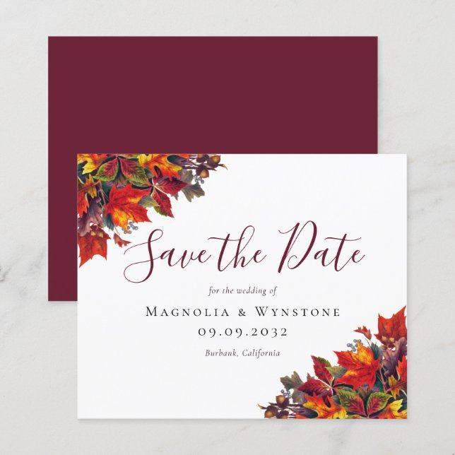 BUDGET Rustic Fall Leaves Save the Date (Front/Back)