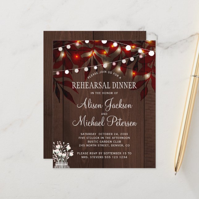 Budget rustic fall rehearsal dinner invitation (Front/Back In Situ)