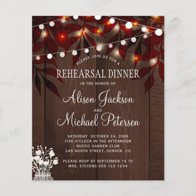 Budget rustic fall rehearsal dinner invitation flyer (Front)