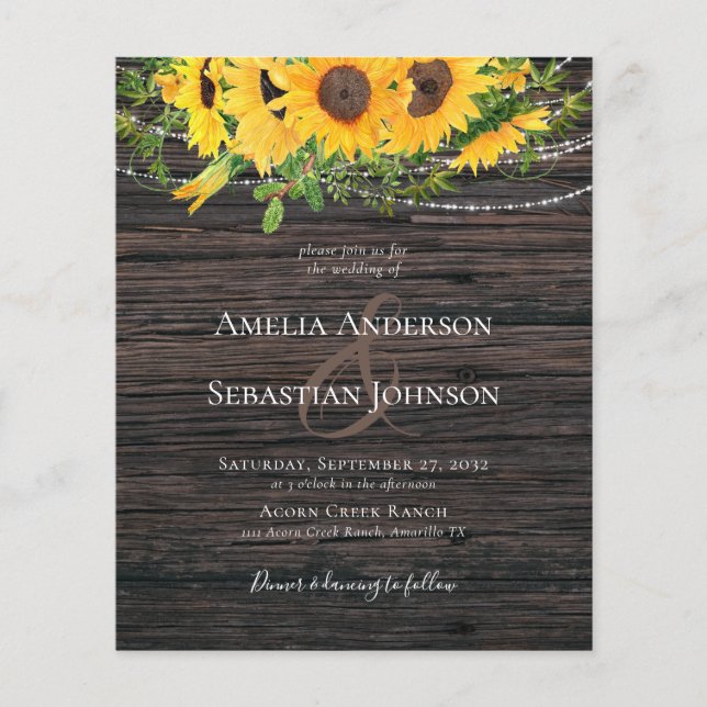 BUDGET Rustic Fall Sunflower Wedding Invitation (Front)