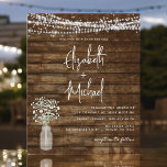 Budget Rustic Farmhouse Lights Wedding Invitation<br><div class="desc">Budget Rustic Farmhouse String Lights and Jar of Baby's Breath Wedding Invitations on Wood background - includes beautiful and elegant script typography with modern Country Farm House Sparkle for the special Wedding day celebration.</div>