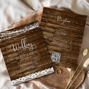 Budget Rustic Farmhouse QR Code Wedding Invitation Flyer