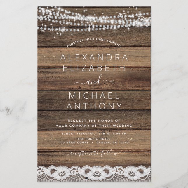 Budget Rustic Farmhouse String Lights Lace Wedding (Front)