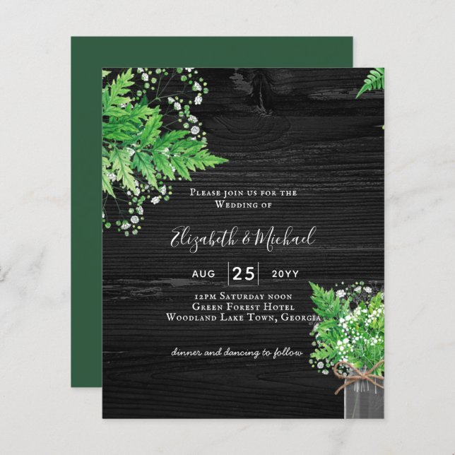BUDGET Rustic Ferns Greenery Chic Wedding Invite (Front/Back)