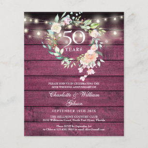 Budget Rustic Floral 50th Anniversary Photo Invite