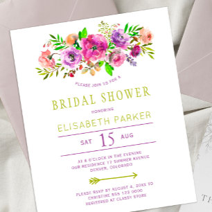 Budget rustic floral bridal shower invitation