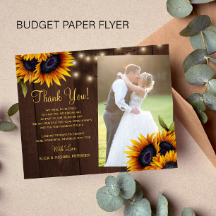 Budget rustic floral photo wedding thank you card