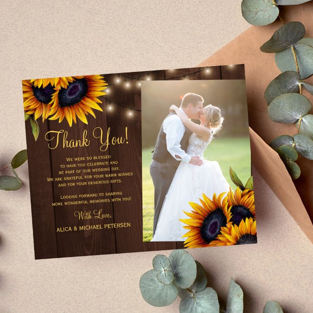 Budget rustic floral photo wedding thank you card (Creator Uploaded)