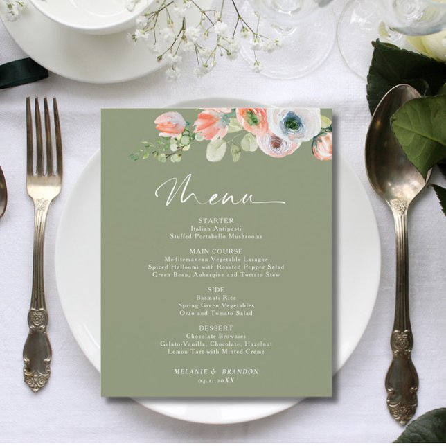 Budget Rustic Floral Sage Green Wedding Menu (Creator Uploaded)