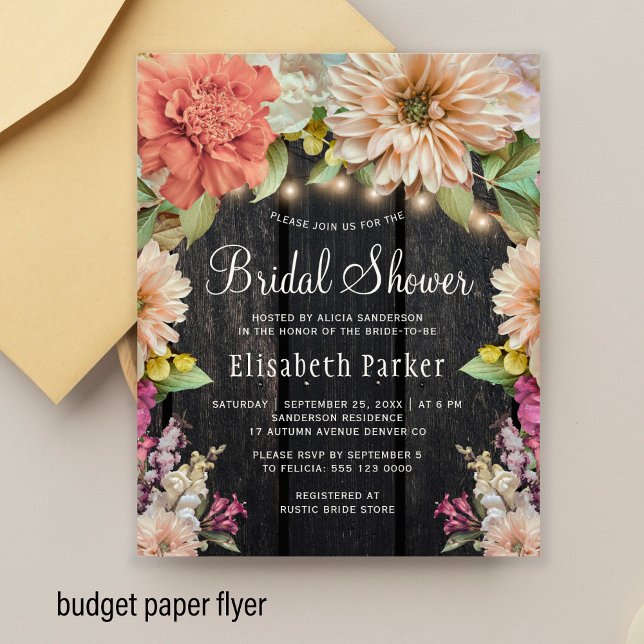 Budget rustic floral wood bridal shower invitation flyer (Creator Uploaded)