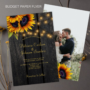 Budget rustic floral wood PHOTO wedding invitation Flyer