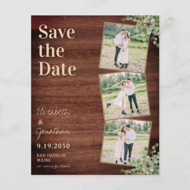 Budget Rustic Foliage Photo QR Code Save The Date (Front)