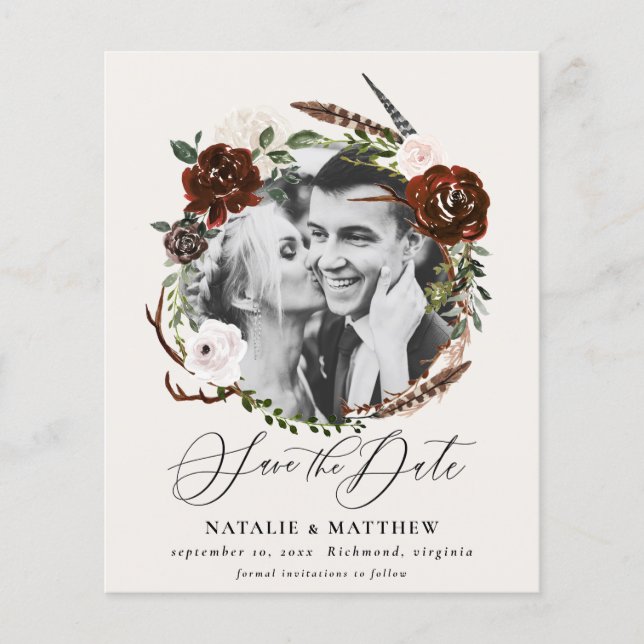 budget Rustic foliage save the date announcement (Front)