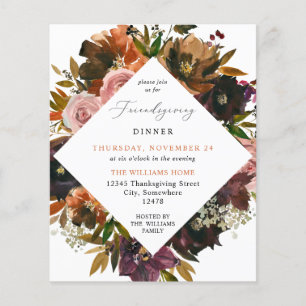 Budget Rustic Gold Fall Floral Friendsgiving Flyer