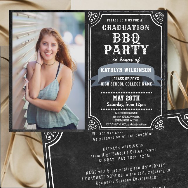BUDGET Rustic Graduation BBQ 4 Photo Invitation (Creator Uploaded)