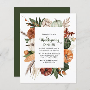 Budget Rustic Green Thanksgiving Dinner Invite