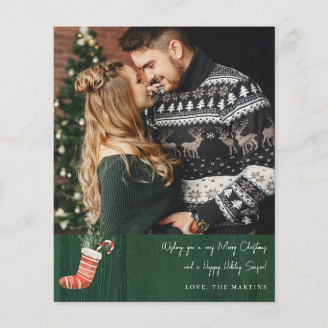 Budget Rustic Green Wood & Christmas Stocking Note Flyer (Front)