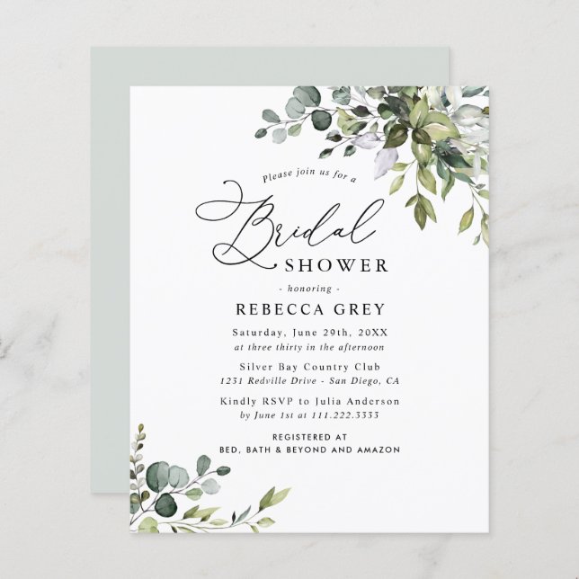 Budget Rustic Greenery Bridal Shower Invitation (Front/Back)