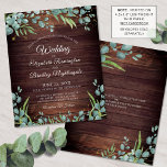 Budget Rustic Greenery Eucalyptus Wedding Invite<br><div class="desc">Rustic wedding celebration invitations printed on lightweight paper ideal for conservative budgets and hand-delivering to guests. Beautiful country dark wood with watercolor eucalyptus and greenery foliage with gold accents and elegant script typography. All text is editable to change the wording to fit your needs. Contact the designer via Zazzle Chat...</div>