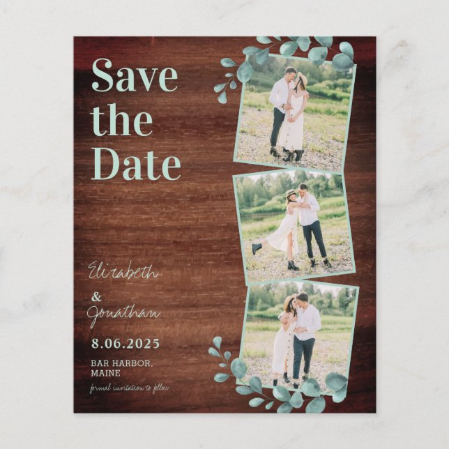 Budget Rustic Greenery Photo Collage Save The Date (Front)