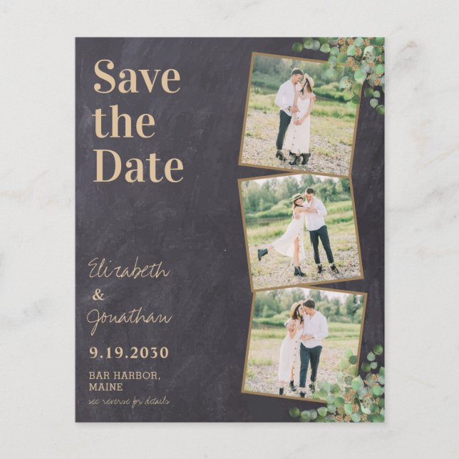 Budget Rustic Greenery Photo QR Code Save The Date (Front)