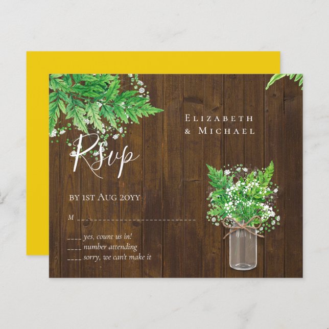 BUDGET Rustic Greenery RSVP Fern Leaves (Front/Back)