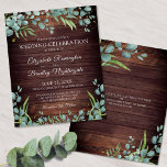 Budget Rustic Greenery Wedding Invitation<br><div class="desc">Rustic wedding celebration invitations printed on lightweight paper ideal for conservative budgets and hand-delivering to guests. Beautiful country dark wood with watercolor eucalyptus and greenery with gold accents and elegant script typography. All text is editable to change the wording to fit your needs. Contact the designer via Zazzle Chat or...</div>