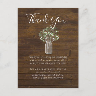Budget Rustic Gypsophila Mason Jar Wedding Postcard