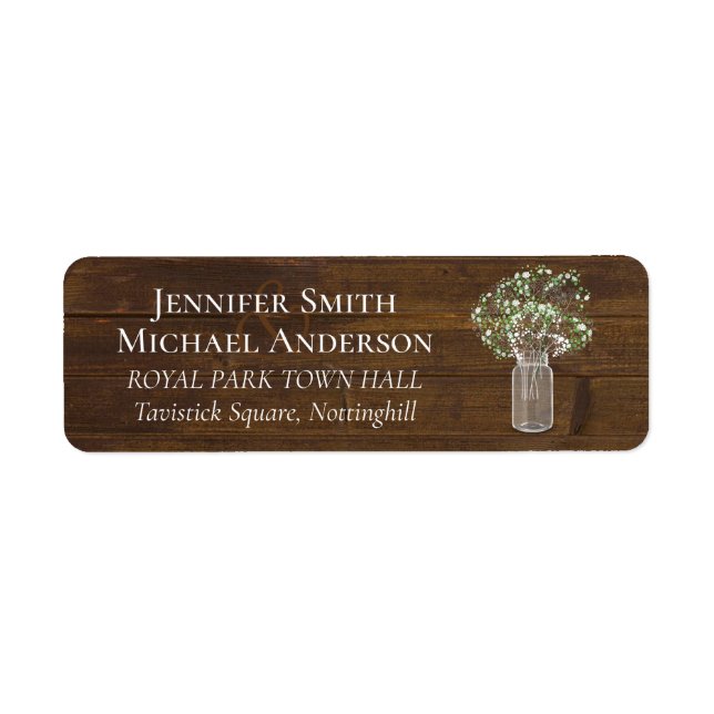Budget Rustic Gypsophila Mason Jar Wedding Return Address Label (Front)