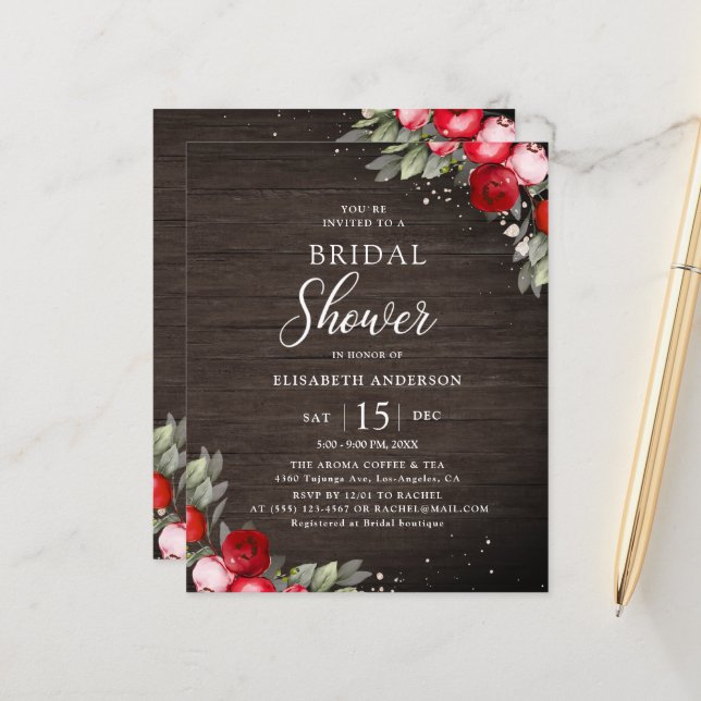 Budget Rustic Holly Wooden Bridal Shower Flyer (Front/Back In Situ)