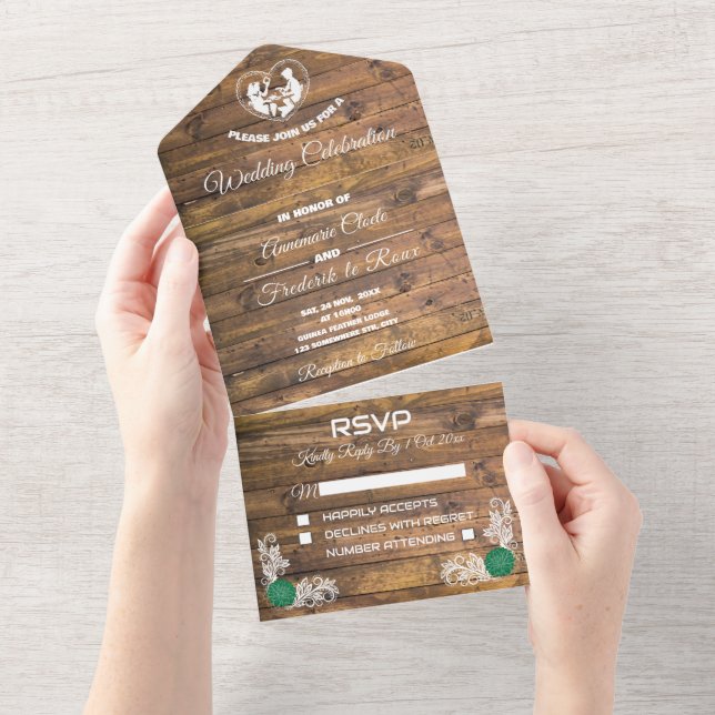 Budget Rustic Lace All in One Wedding Invite (Tearaway)