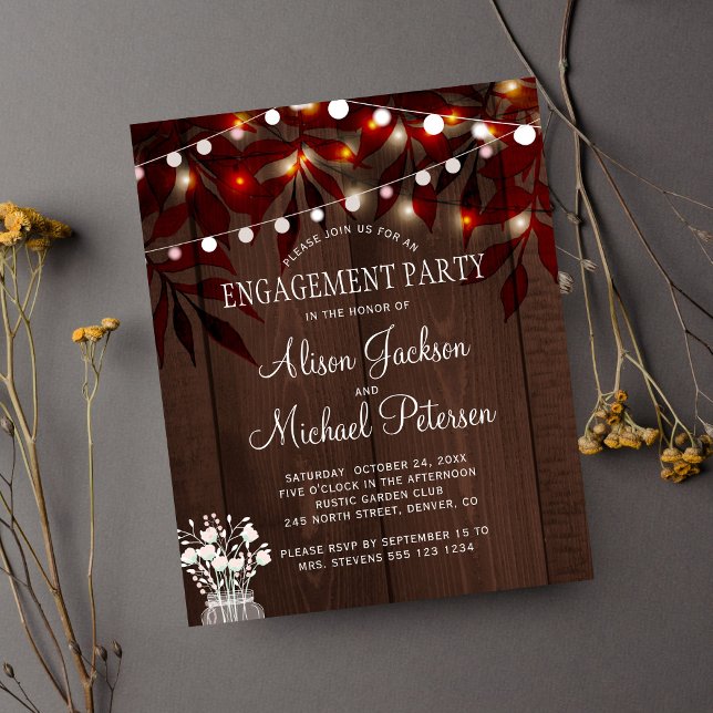 Budget rustic lights engagement party invitation (Creator Uploaded)