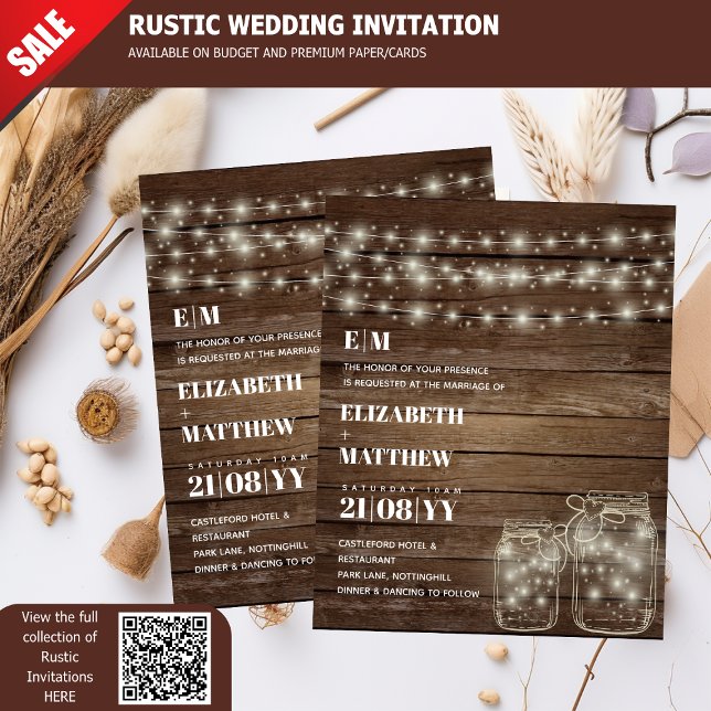 Budget Rustic Lights Mason Jars Wedding Invites (Creator Uploaded)