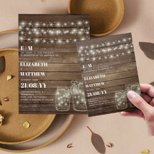 Budget Rustic Lights Mason Jars Wedding Invites
