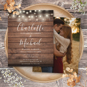 Budget Rustic Lights Photo Wedding Invitation