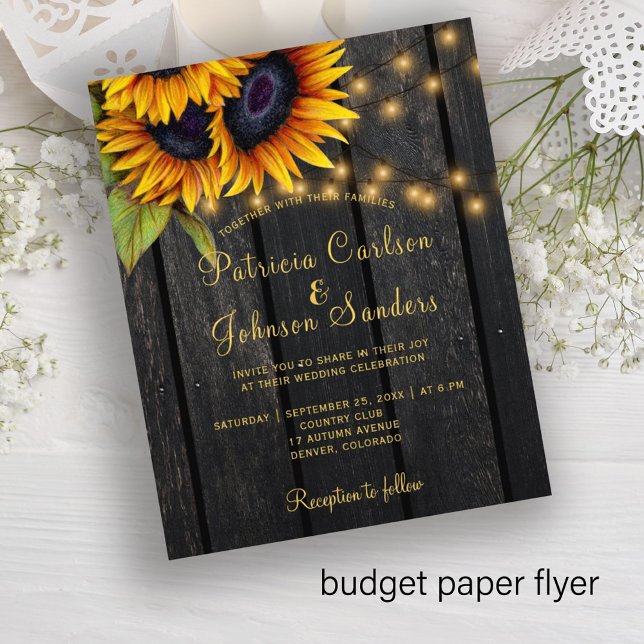 Budget rustic lights sunflower wedding invitation flyer (Creator Uploaded)