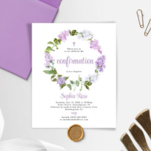 Budget Rustic Lilac Flower Confirmation Invitation