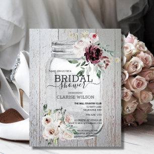 BUDGET Rustic Mason Jar Bridal Shower Invitation